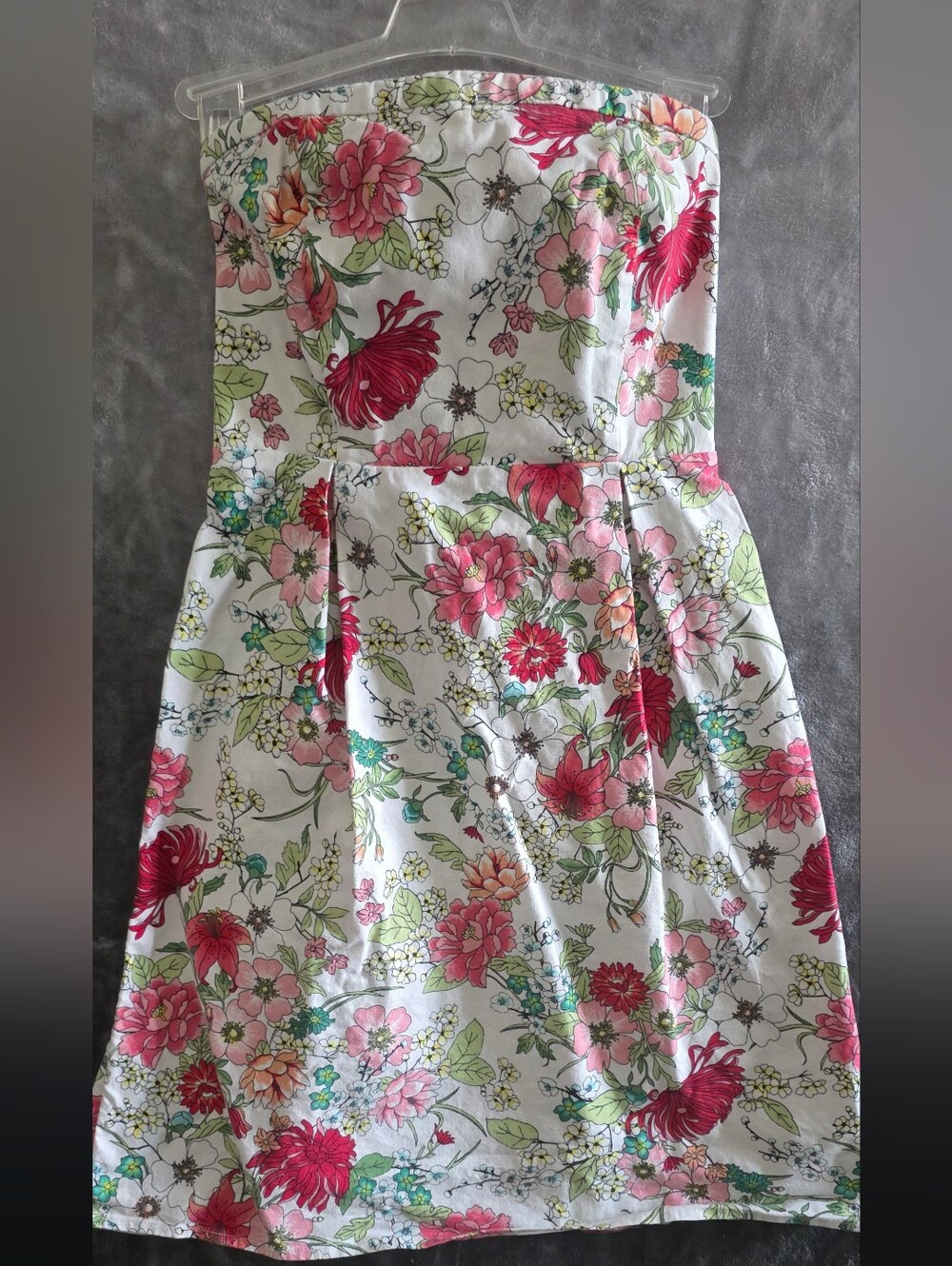 Old Navy White A-Line Dress with Pink, Red & Green Floral Print